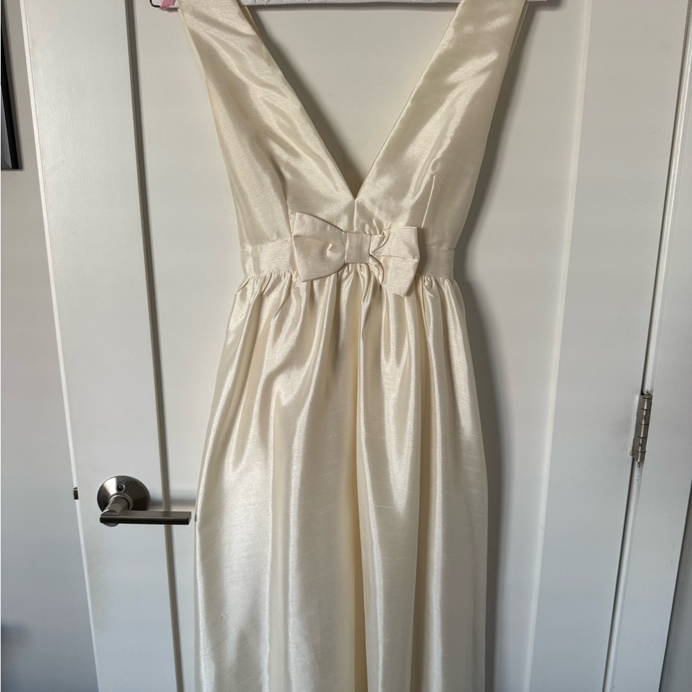 Lulu's Ivory Satin Midi Dress